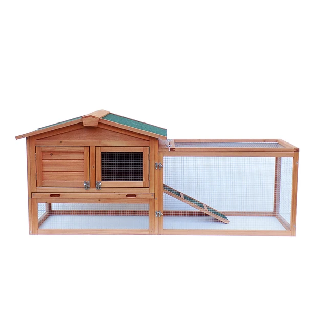 Clapier Lapin Exterieur en Bois 2 Niveaux 3 Portes Verrouillables Toit en  Asphalte Etanche Rampes d'Accès 148 x 52 x 86 cm Nature - Costway