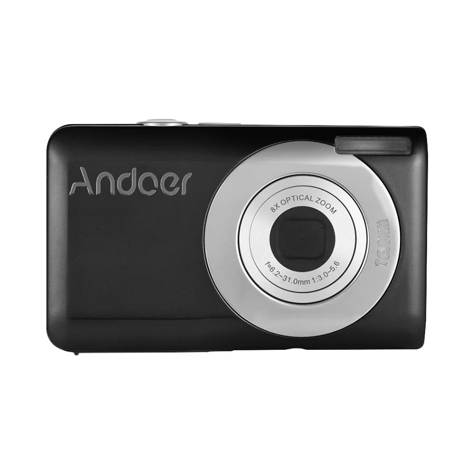 Камера andoer с ЖК-экраном для детей, подарок для детей, видеокамера 16MP 720P HD Цифровая камера 8X оптический 4X цифровой зум видеокамера - Цвет: Черный
