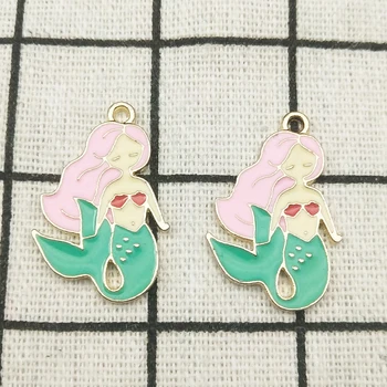 

10pcs enamel mermaid charm jewelry accessories earring pendant bracelet necklace charms zinc alloy diy finding 17x27mm
