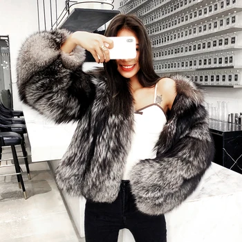 

Fur Coat From Natural Silver Fox Fur Winter Warm Thickening Fur Jacket Top Quality Chaqueta Invierno Mujer 17078MF414