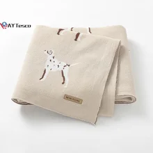 AY TescoBaby Manta 100% de algodón de punto para niños pequeños, edredón para cama de recién nacidos, fundas para cama de cochecito de perros de dibujos animados bonitos