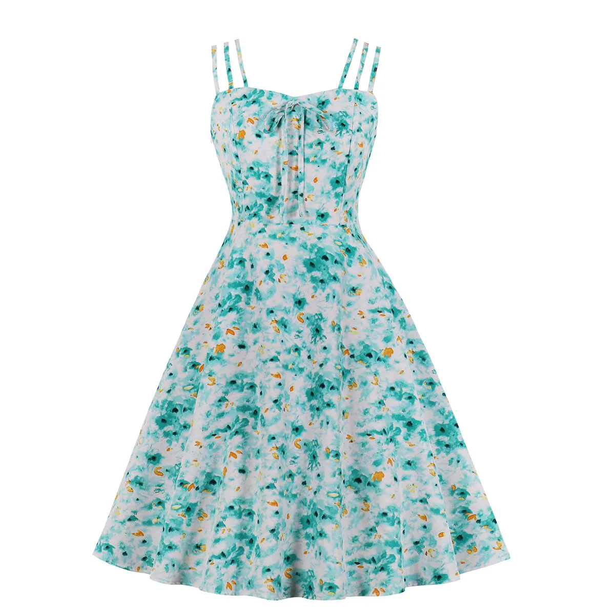 2020 шикарный зеленый Цветочный Принт Vestidos винтажное женское платье 50s 60s Франция