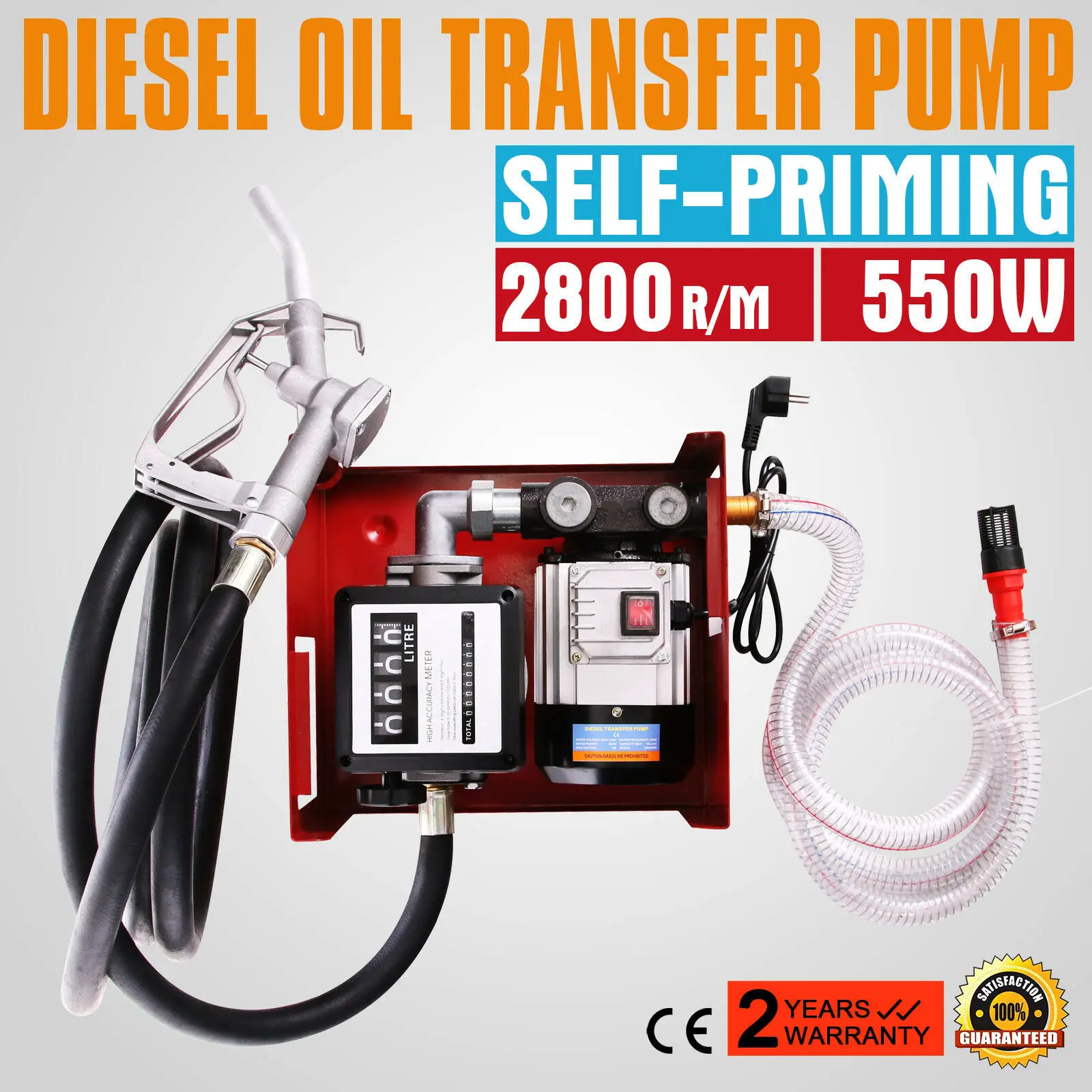 Electric Fuel Transfer Pump Diesel Kerosene Oil Commercial Auto Portable 220V US 