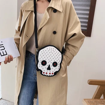 

Halloween Creative Skull Backpack Personality Rivet PU Leather Shoulder Messenger Bag Student Bag