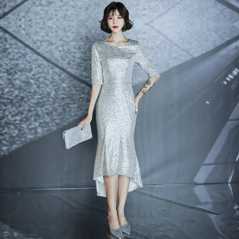 Изысканное Сетчатое вечернее платье с принтом Qipao, вечернее платье с v-образным вырезом, Элегантное Черное макси платье большого размера 3XL - Цвет: Style E