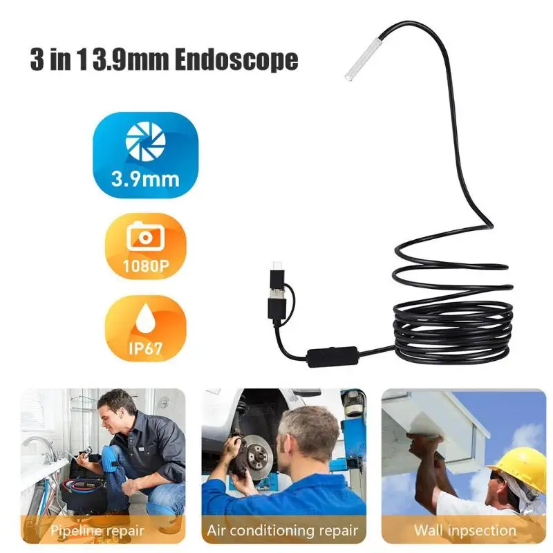 Портативный удобный 1 107 3 в 9 мм Otoscope IP67 водонепроницаемая USB Камера Эндоскоп 7020P