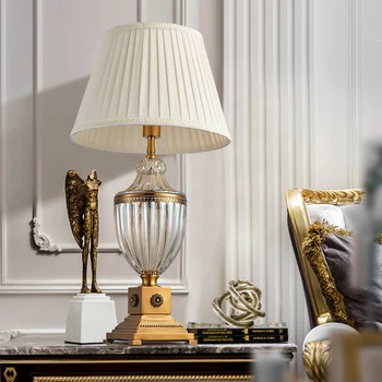 

Moden Glass Art Deco Table Lamp Bedside Table Lamp for Bedroom Salon Living Room Luxtry Golden Metal Desktop lampe de chevet