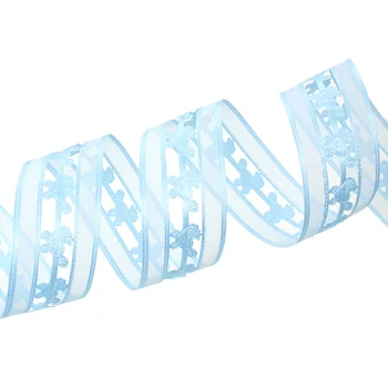 

DoreenBeads Organza Satin Baby Shower Ribbon gift packing DIY crafts headband wedding Blue Baby Carriage Boy 4cm,1 Roll(18.4M)