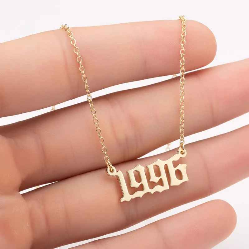 1996 Women Personalized Necklace Special Date Year Number Necklace girl1994 1995 1996 1997 1998 1999 from 1980 to 2002 chain Jewelry - Окраска металла: 1996