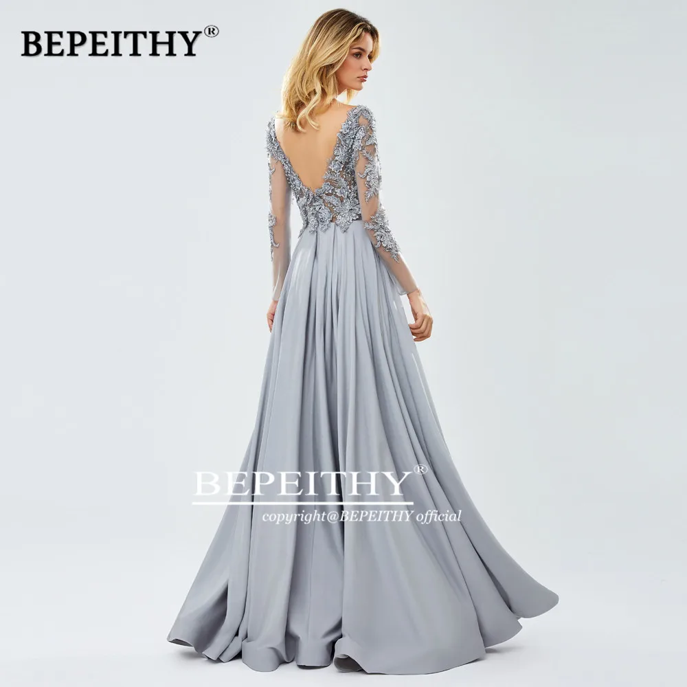BEPEITHY новое женское вечернее Формальное платье с v-образным вырезом и длинными рукавами Robe De Soiree сексуальное кружевное с открытой спиной платье для выпускного вечера