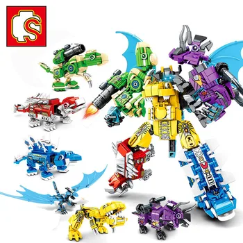 

SEMBO Creator Expert Iron Dragon Knight 6 In 1 Set Jurassic Dinosaur Figures Building Blocks Bricks Robot Toys For Children Gift