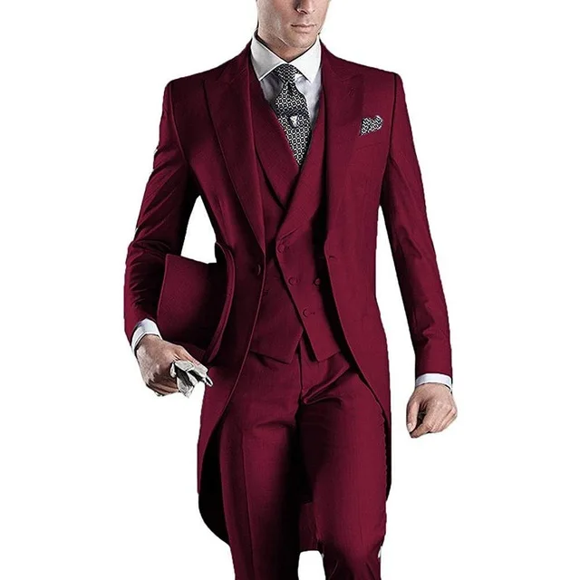 as the image Красочный джентльмен Для мужчин разрез Slim Fit сплошной комплект со смокингом жениха мужской Блейзер Костюмы Свадьба; вечеринка(пиджак+ брюки+ жилет+ галстук-бабочка - Цвет: as the image