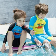 男の子/ガールズスプリット水着長袖シャツショーツパンツ温泉服ビーチ日焼け速乾性サーフィンスーツウェットスーツ(China)