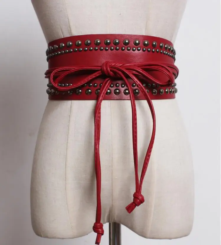 

Women's runway fashion rivet PU leather Cummerbunds female Dress coat Corsets Waistband Belts decoration wide belt R1812