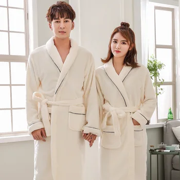 

Lovers Coral Fleece Nightwear White Sleepwear Kimono Robe Autumn Winter New Casual Bathrobe Gown Intimate Lingerie Sleepwear