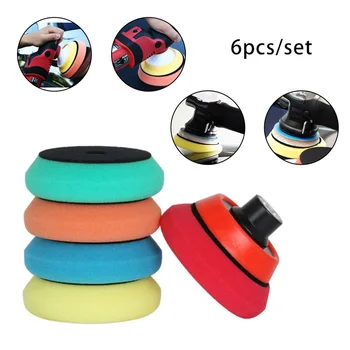 

6pcs 3-Inch Polishing Buffing Pads Set Paint Sponge Kit Waxing Cleaning Tools Furniture Different Colors Accessory For Cars