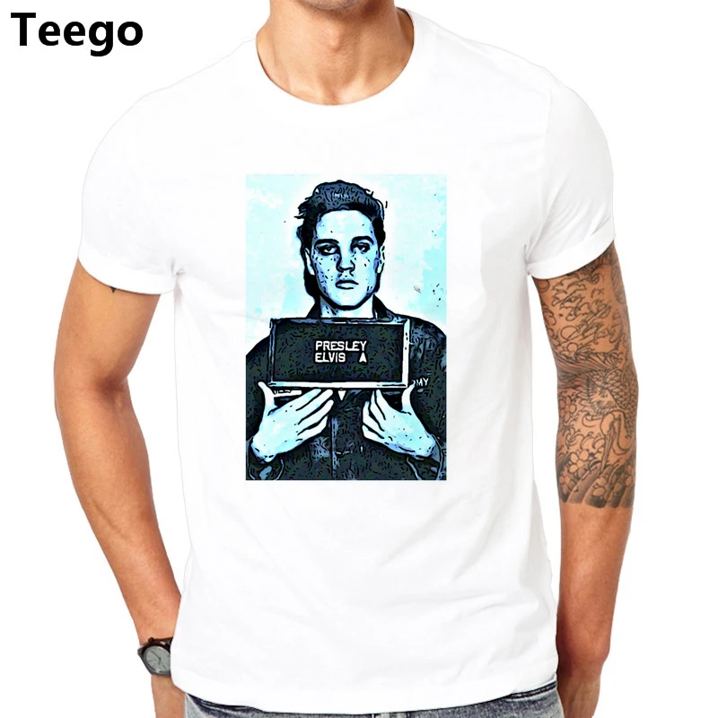 Летний стиль Модная белая хлопчатобумажная футболка с рисунком Элвиса Пресли