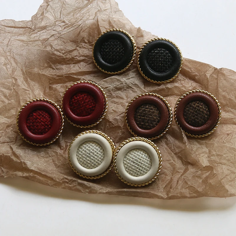 

Creative Button Stud Earrings Wihte Black Red Brown Alloy Earrings for Women Korean Statement Earring