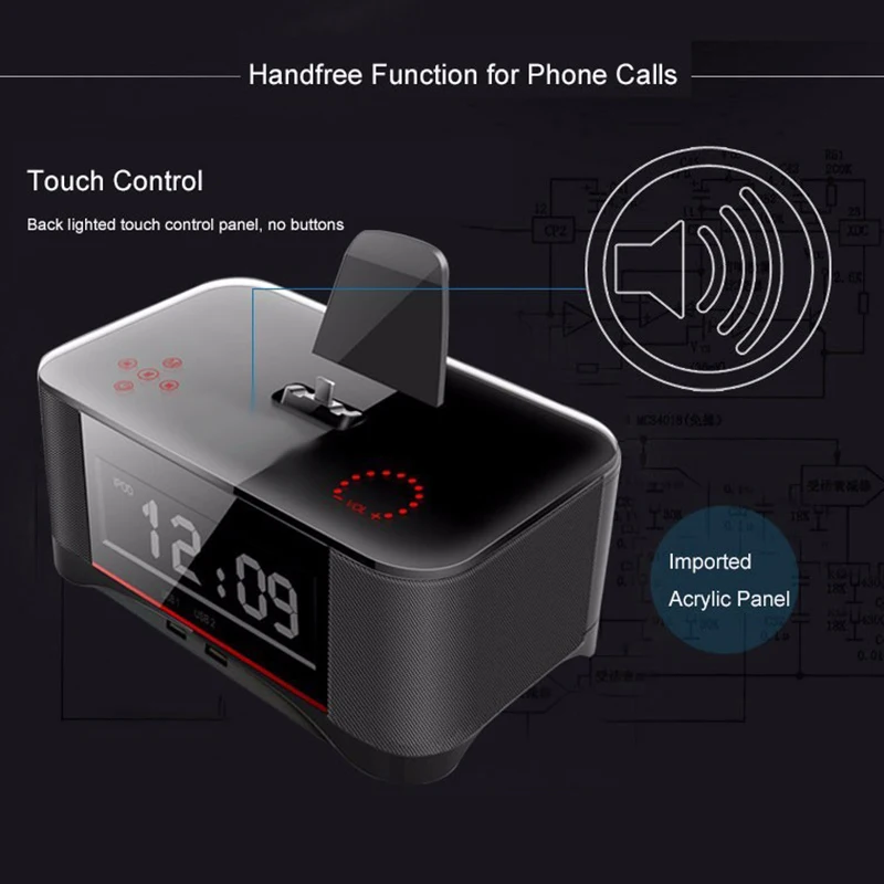 ABKT-Touch будильник зарядное устройство док-станция стерео беспроводной Bluetooth динамик с NFC fm-радио