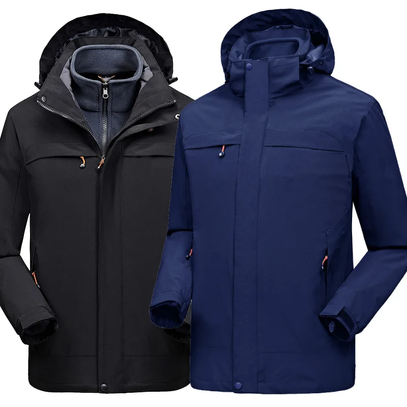 Уличная водонепроницаемая куртка для мужчин, однотонный цвет, эластичность, комплект из двух предметов, три в одном, плащ, куртка, толстая, большой размер, для альпинизма