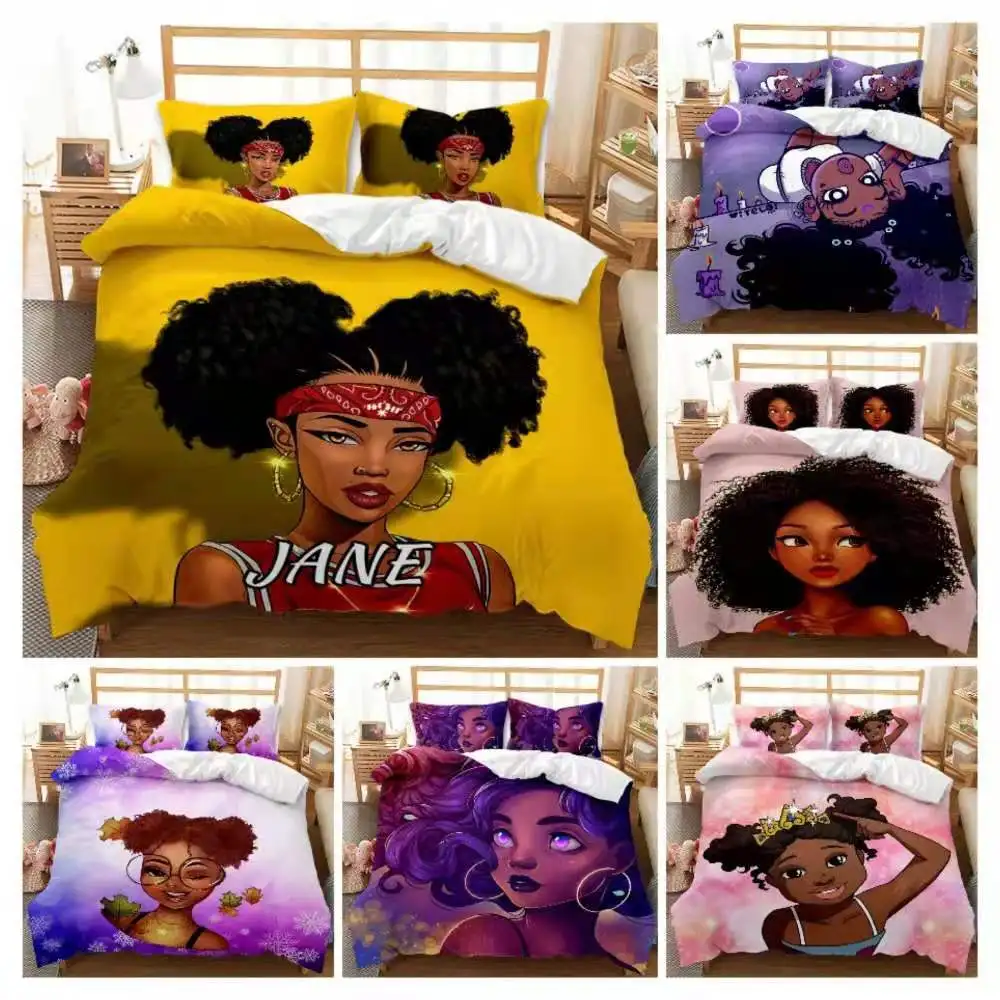 

3D Digital American Printing Bedding Set Musical Fashion African Girl Quilt Cover