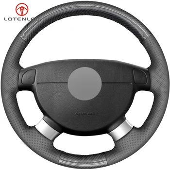 

LQTENLEO Black Leather Carbon Fiber Steering Wheel Cover For Chevrolet Lova Aveo Buick Excelle Daewoo Gentra Daewoo Lacetti Ravo