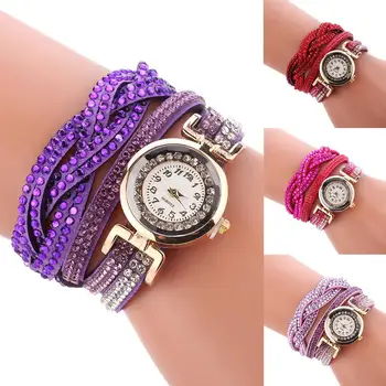 

Women Wrist Watch bracelet Rhinestone Round Dial Faux Leather Strap Analog Quartz Bracelet Watch Ladies montre relogio feminino