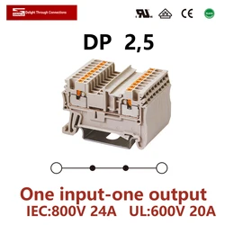 Dinkle dp2.5 alimentação da conexão da mola gaiola através da fiação retorno puxar plugue fio conector elétrico din trilho terminal bloco st1.5
