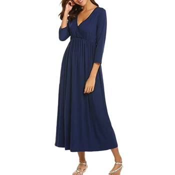 

Polyester Solid Soft Women Nightgown With Button Lactating Sleeping For Pregnant Nursing 3/4 Sleeves Loose A Line V Neck Elastic