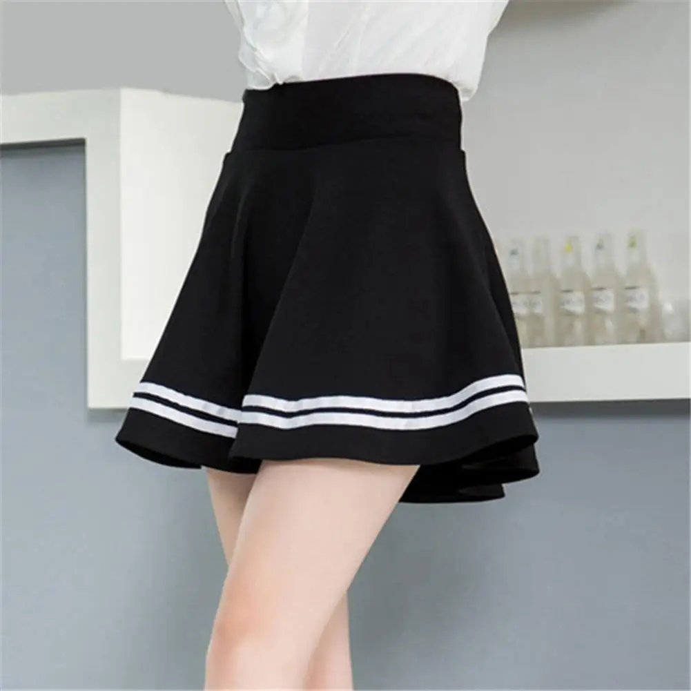 Women Skirt Solid Color Sexy High Waist Stripe Midi Pleated Skirts Girls Black White A Line Mini School Skirt Uniform Large Size 4