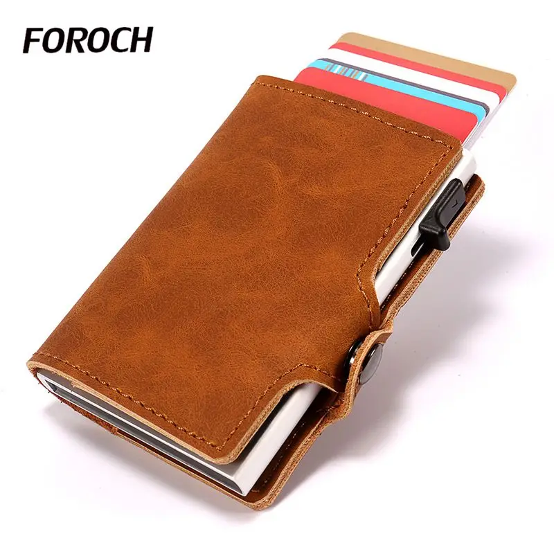 

Fashion RFID Wallet PU Leather Card Holder 563 Men Aluminum Metal Business ID card holder Cardholder Mini Card Wallet tarjetero