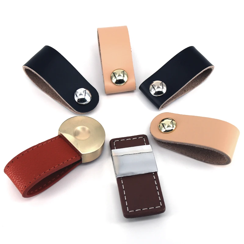 

1x Kitchen Leather Cabinet knobs Modern Furniture Accessories Europe Style Pull Door Knobs