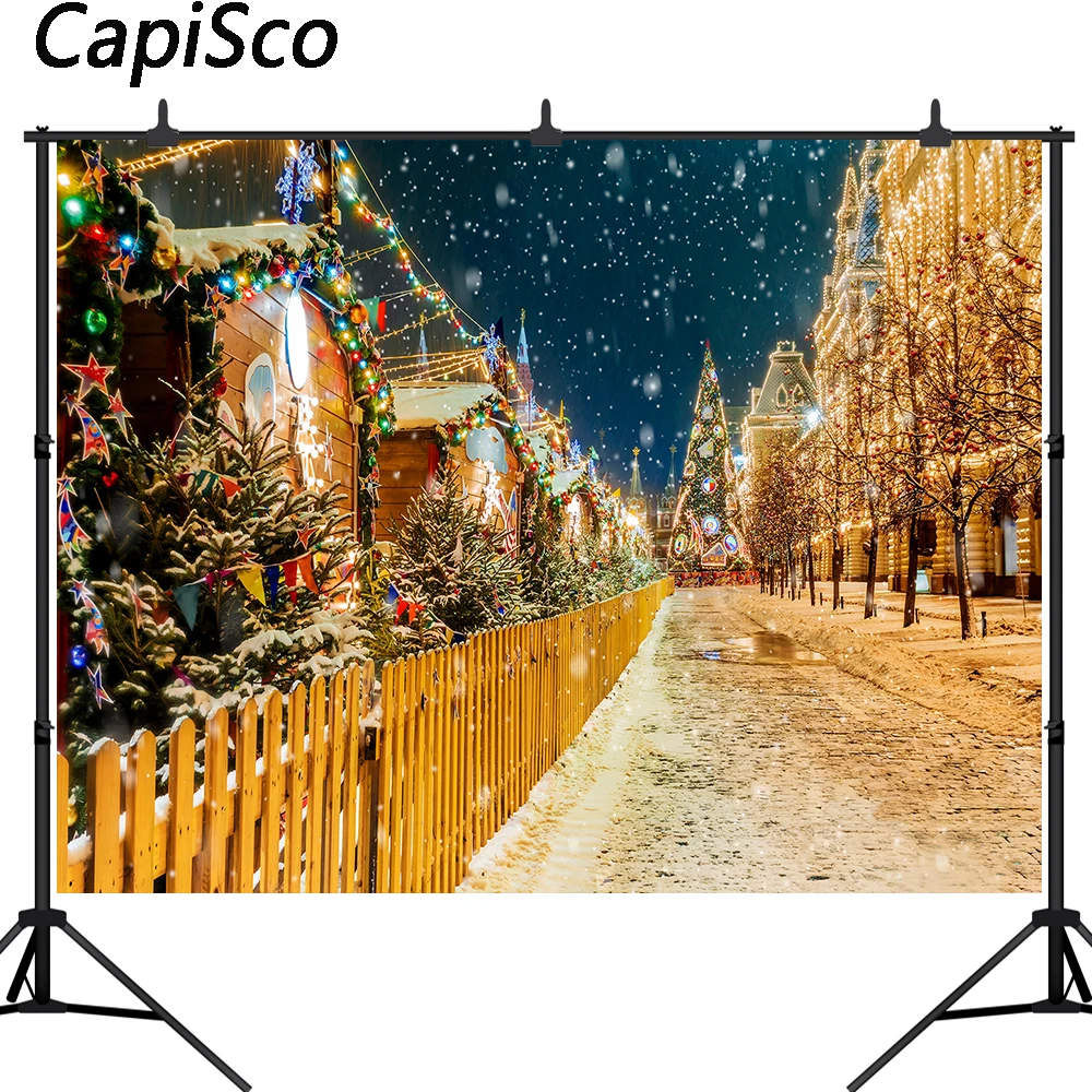 

Capisco Christmas Tree Backdrops winter Snowflake Gold Light Street Decorations Photography Background Photophone Studio props