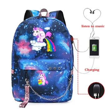 

Mochila Unicorn Backpack School Bags for Teenager Girls USB Charge Laptop Backpack Women Backpacks Bookbag Vomitando Arco Iris