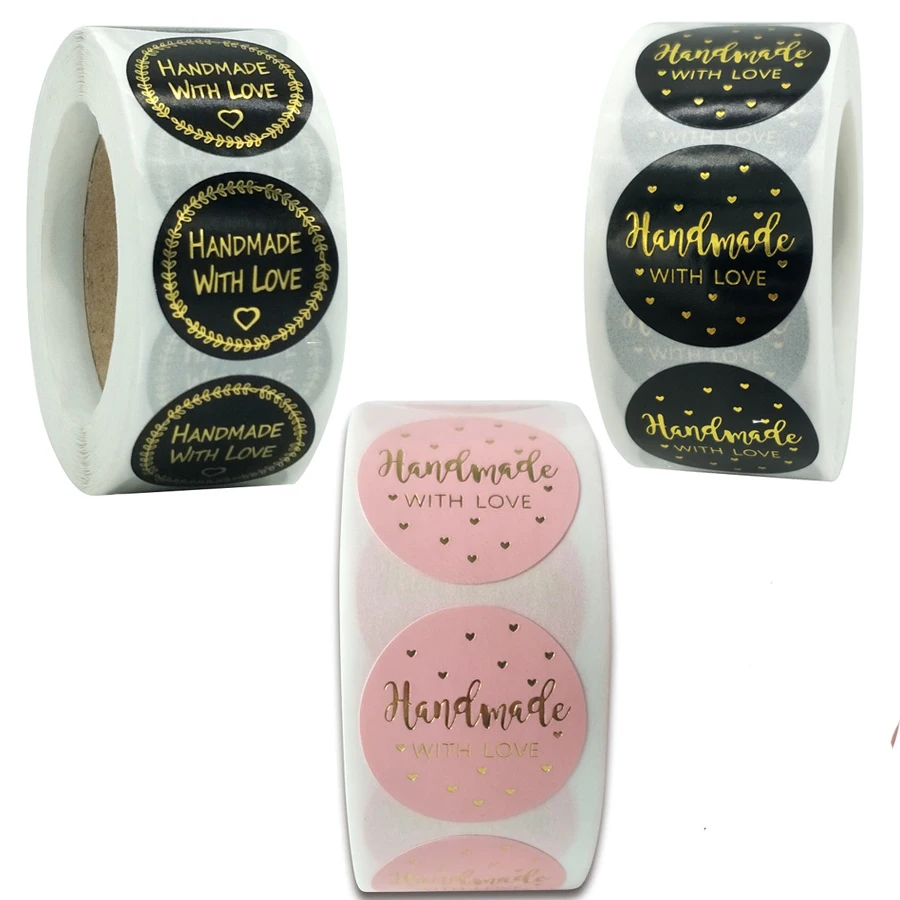 

Pretty Gold Foil "Handmade with Love" Stickers 500 Labels for Wedding Party Favors Decoration Envelope Seals Stationery Sticker