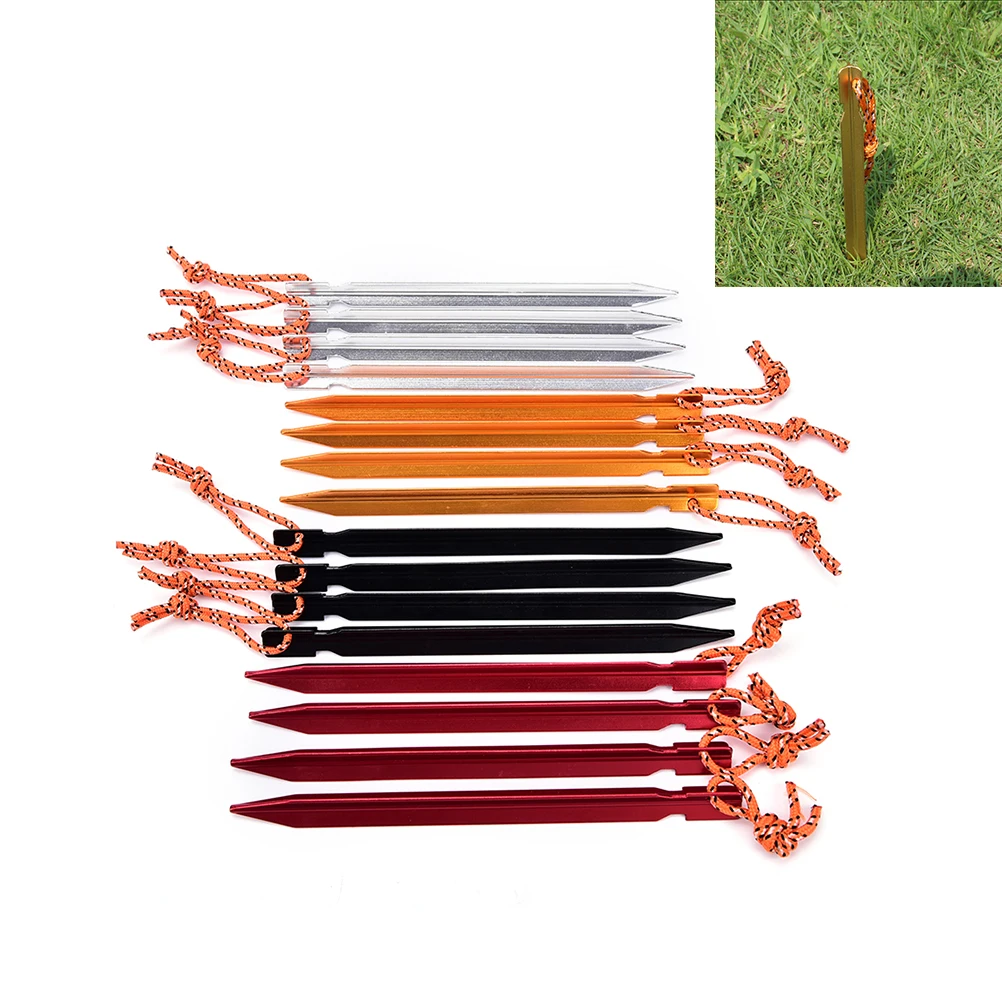 Hot Sale 4Pcs Tent Peg Nail Aluminium Alloy Stake Rope Camping Equipment Tent Accessories 18cm 4 Colors
