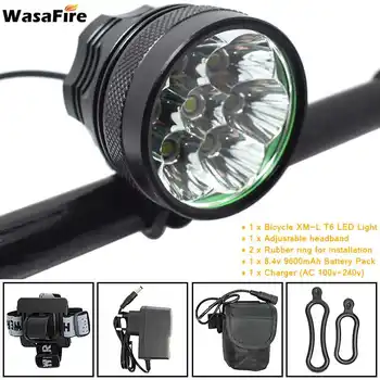 

wasafire Bike front Light 10000LM 7*T6 LED Bicycle Led Lights Flashlight Handlamp+AC Charger+ 9600mAh Battery Pack Cycling Lamps