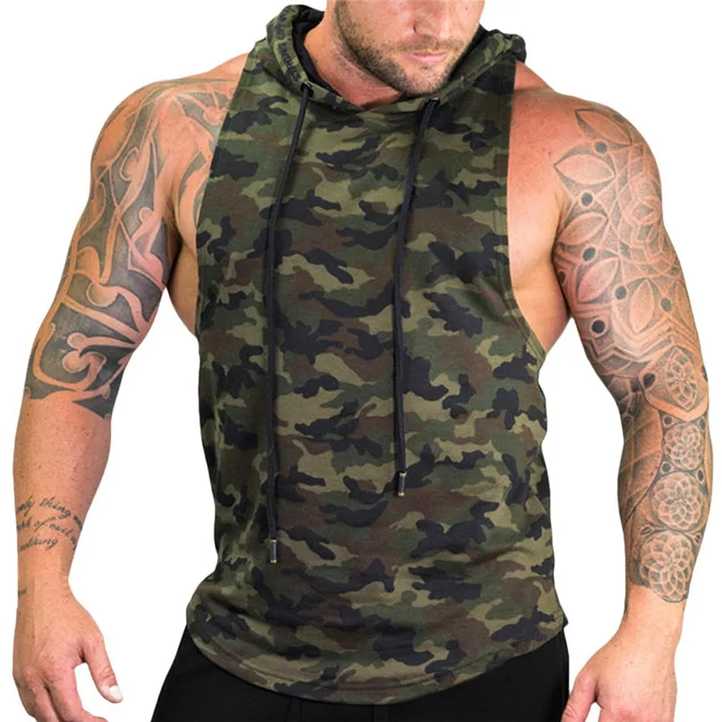 Muscle Mens Vest Gym Sports Sleeveless Hooded Vest Tank Tops Fitness Running Clothes Loose training Tops Vests &3s11 (6)