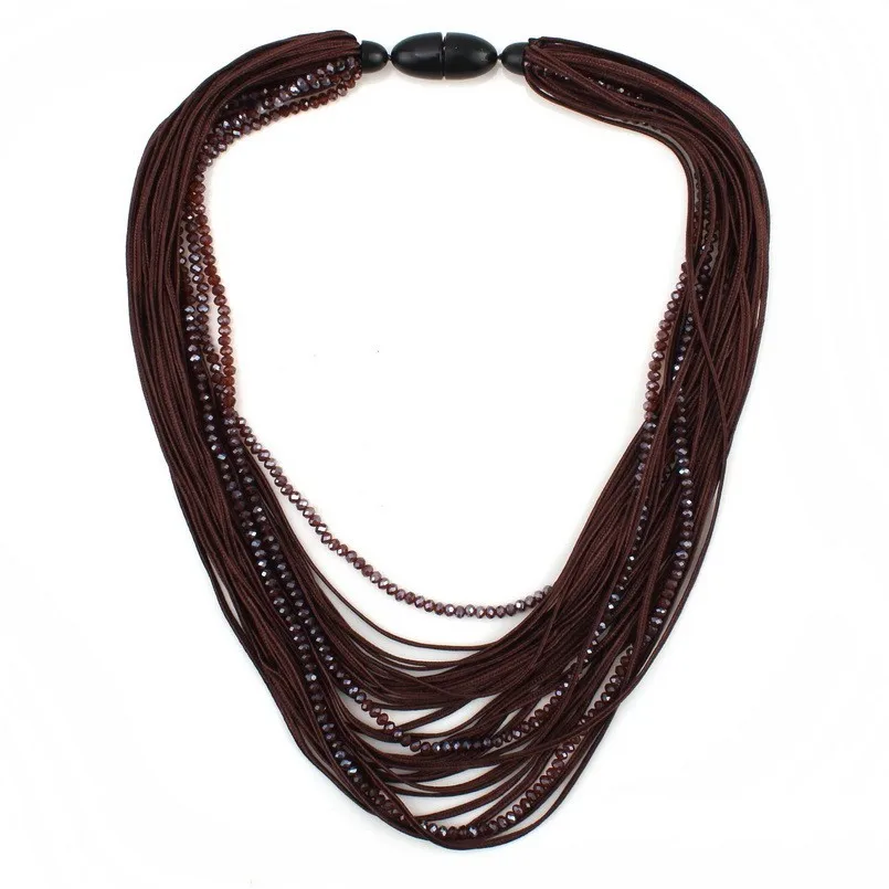 Многослойная цепочка с бусинами из бусин и кристаллов, длинное ожерелье для женщин, Брендовые вечерние ожерелья с подвеской ручной работы - Окраска металла: chocolate