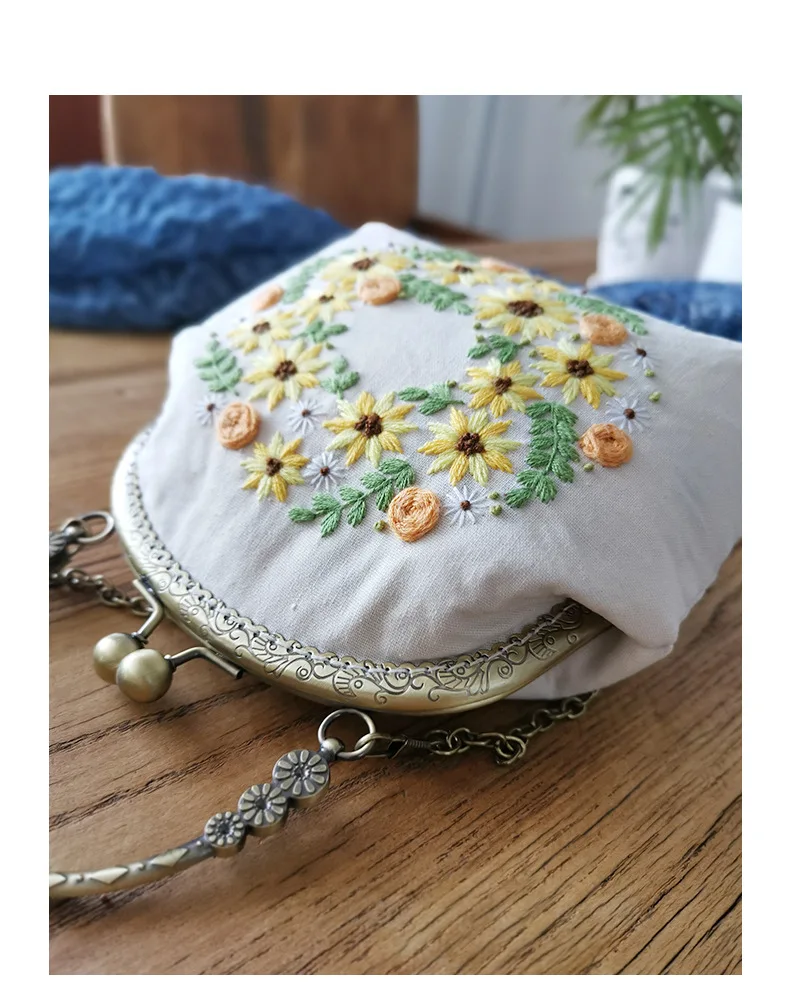 16.5cm DIY Handcraft Needle Arts Portable Bag Messenger Bag 3D Embroidery Flowers Cross Stitch Kit