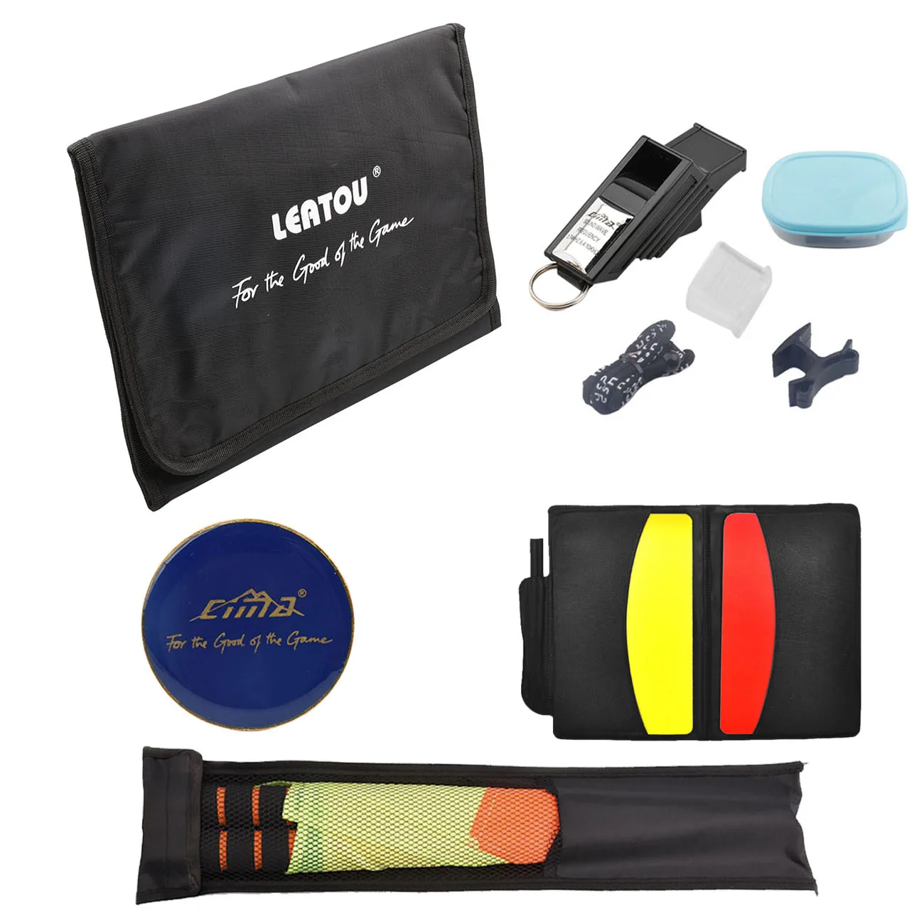 Soccer Whistle Bag Football Referee Wallet Coin Cards Linesman Flags Ball Pressure Barometer Set Training Match Accessories