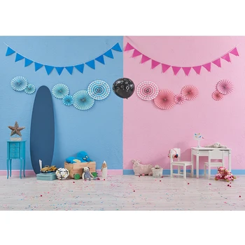 

Boy or Girl Gender Reveal Photography Backdrop Pink and Blue wall Photo Background for Baby Shower Cake Table Party Decor