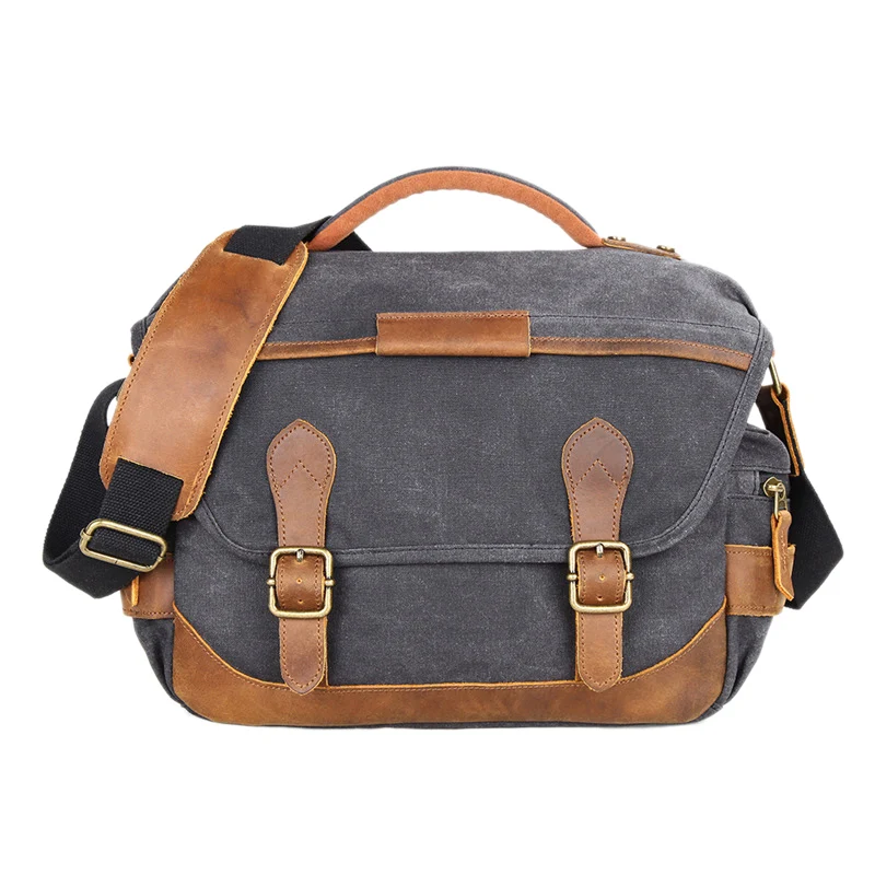 Dark Grey FFYY-Vintage Waterproof Batik Canvas Camera Bag Shoulder Casual Messenger Photography Bag for Canon Nikon Sony Dslr Camera - Цвет: Dark Grey