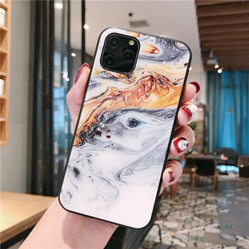 Цветной край мраморный стеклянный корпус, подходит для Iphone 11pro max/8 plus/Xs iPhone оболочка ощущается гладкой и имеет отличный опыт - Цвет: Прозрачный