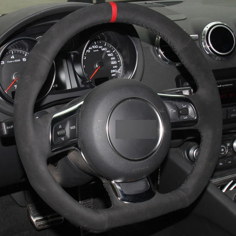 Black Suede DIY Hand stitched Car Steering Wheel Cover for Audi TT 2008-2013