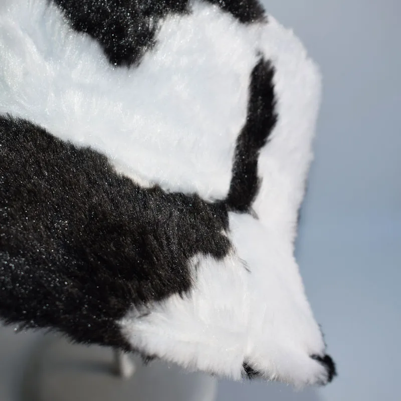 Fashion Black White Cow Pattern Bucket Hats Bob Winter Warm Velvet Fisherman Hat for Women Girls Gorras Vintage Basin Hat Panama