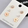 Lokaer Trendy Titanium Stainless Steel Flower Rhinestone Earrings Jewelry 3Pair/Set CZ Crystal Earrings For Women Girls E20039 ► Photo 2/3