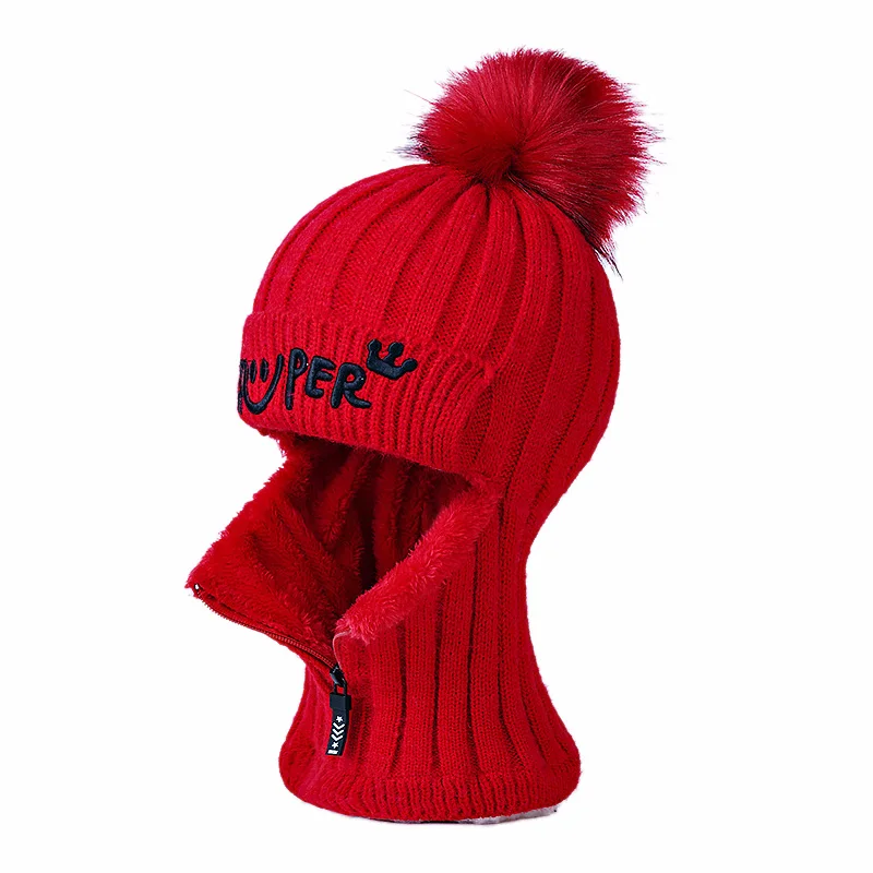 Красный Ветрозащитные шапочки Skullies для мужчин и женщин, маска на все лицо, осенне-зимняя шапка унисекс, дышащие вязаные теплые шапки, шарф, плотные шапки - Цвет: Красный