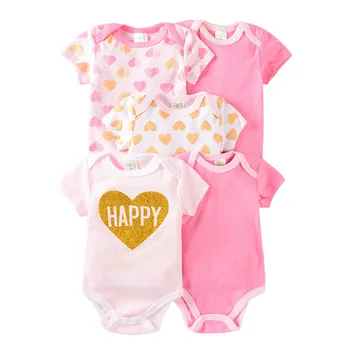 

Newborn Baby Romper Overall Cotton Summer Roupas de bebe Crown Princess Flower Print Baby Clothes Infant Girl Jumpsuit 5Pcs /lot
