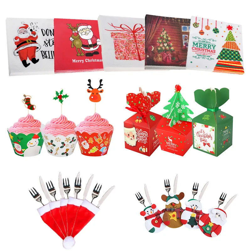 

Christmas Decoration Candy Gift Box Merry Christmas Navidad New Year Tablecloth Napkins For Home Christmas Cake Decor Natal Xmas